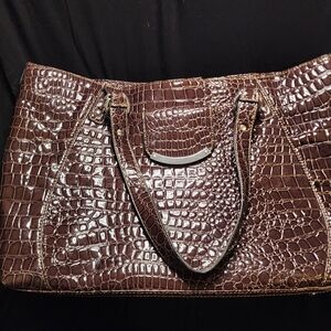 New Brown Crocodile Print Patent Laptop Bag